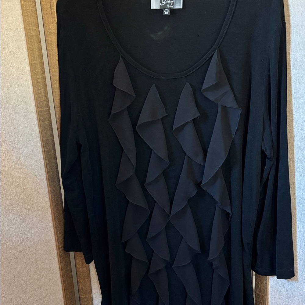 Slinky Brand Black Ruffle Blouse 1X